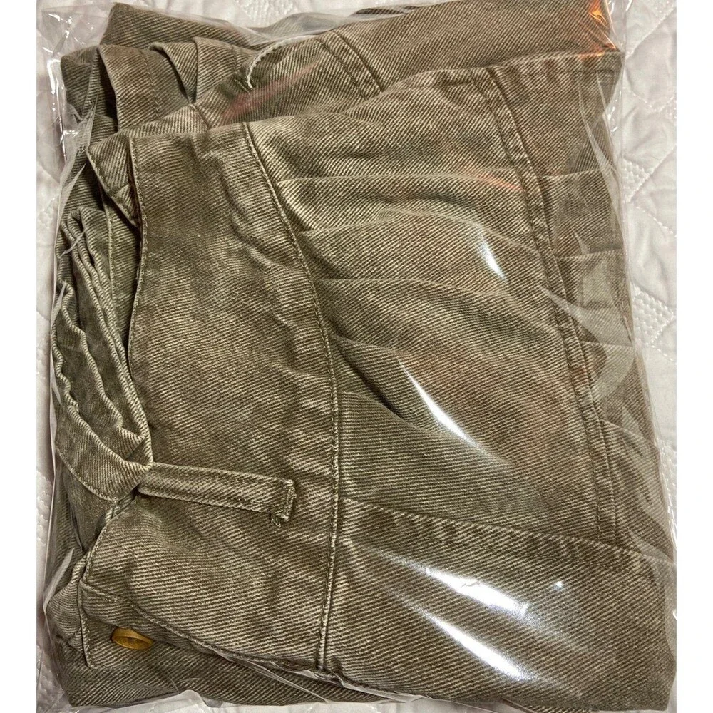 Fantastic Fawn jeans wide leg pants OLIVE green denim pockets pleated dress pant